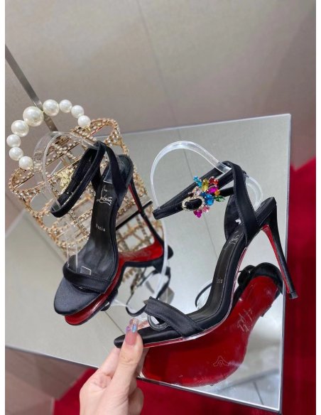 Cheap Reps Christian Louboutin Goldie Joli 100mm Sandals In Black Satin