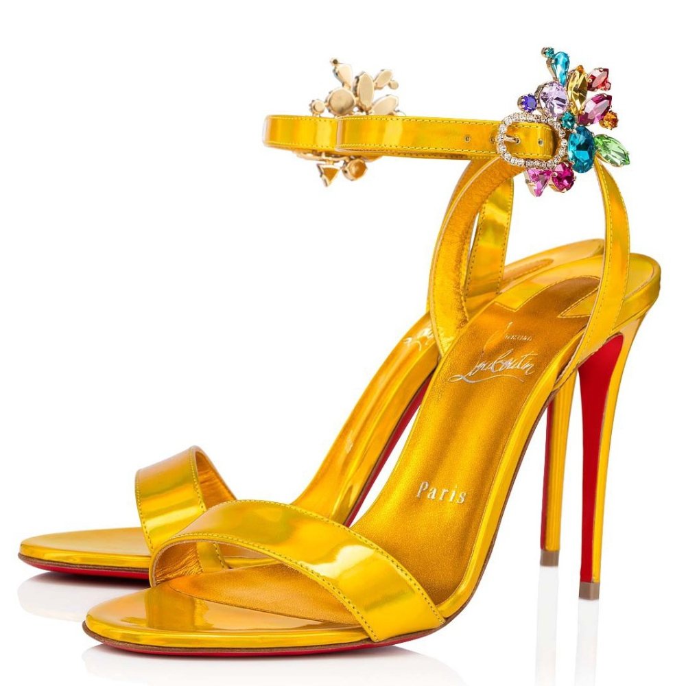 Cheap Reps Christian Louboutin Goldie Joli 100mm Sandals In Gold Patent Leather