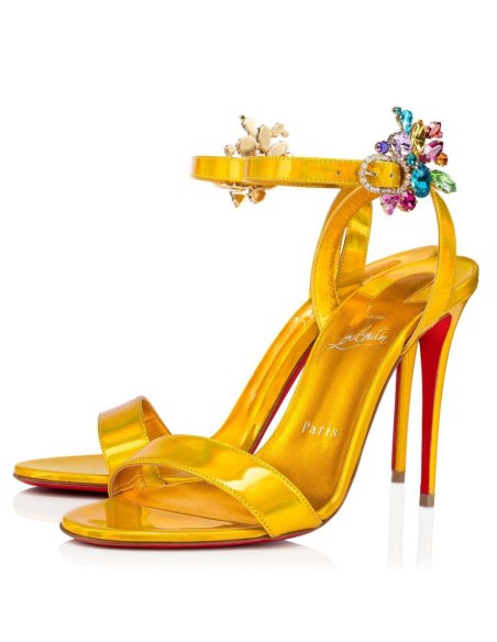 Cheap Reps Christian Louboutin Goldie Joli 100mm Sandals In Gold Patent Leather