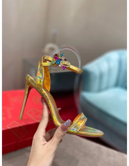 Cheap Reps Christian Louboutin Goldie Joli 100mm Sandals In Gold Patent Leather