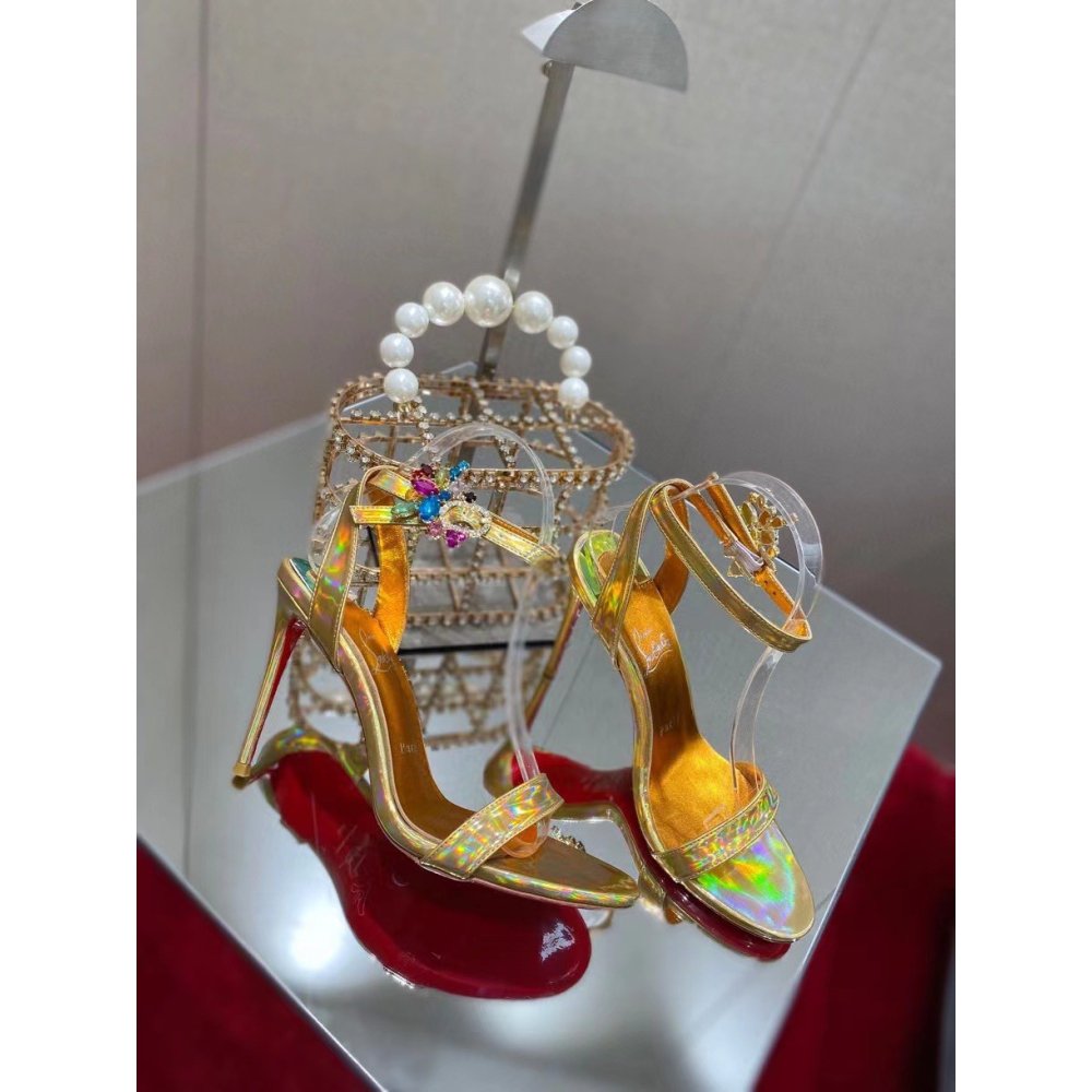 Cheap Reps Christian Louboutin Goldie Joli 100mm Sandals In Gold Patent Leather
