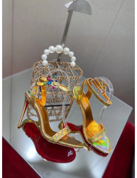 Cheap Reps Christian Louboutin Goldie Joli 100mm Sandals In Gold Patent Leather