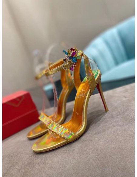 Cheap Reps Christian Louboutin Goldie Joli 100mm Sandals In Gold Patent Leather