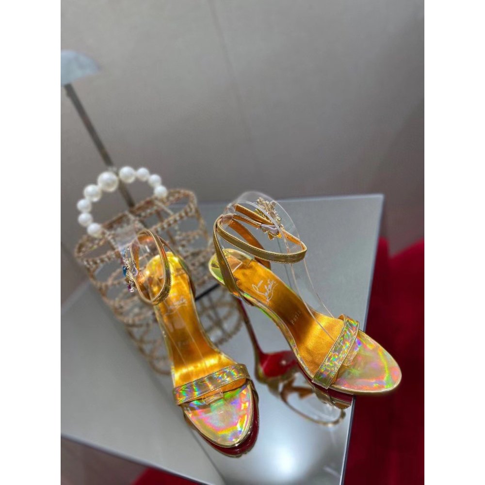 Cheap Reps Christian Louboutin Goldie Joli 100mm Sandals In Gold Patent Leather