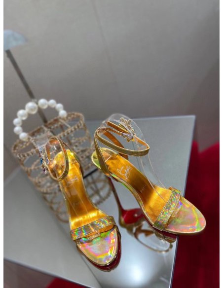 Cheap Reps Christian Louboutin Goldie Joli 100mm Sandals In Gold Patent Leather