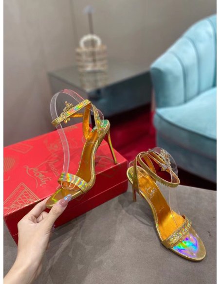 Cheap Reps Christian Louboutin Goldie Joli 100mm Sandals In Gold Patent Leather