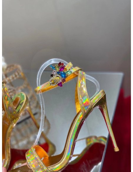 Cheap Reps Christian Louboutin Goldie Joli 100mm Sandals In Gold Patent Leather