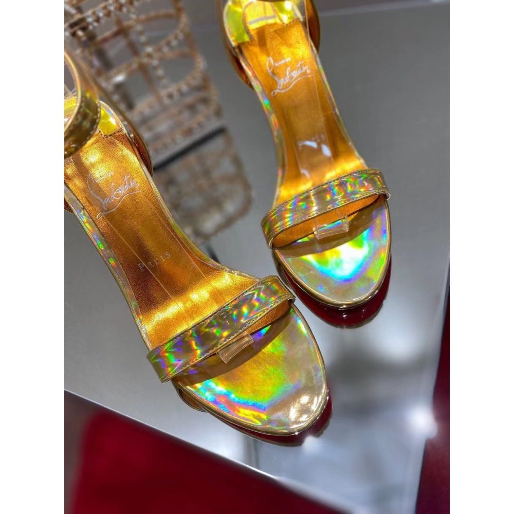 Cheap Reps Christian Louboutin Goldie Joli 100mm Sandals In Gold Patent Leather