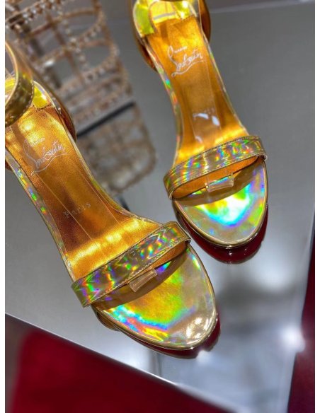 Cheap Reps Christian Louboutin Goldie Joli 100mm Sandals In Gold Patent Leather