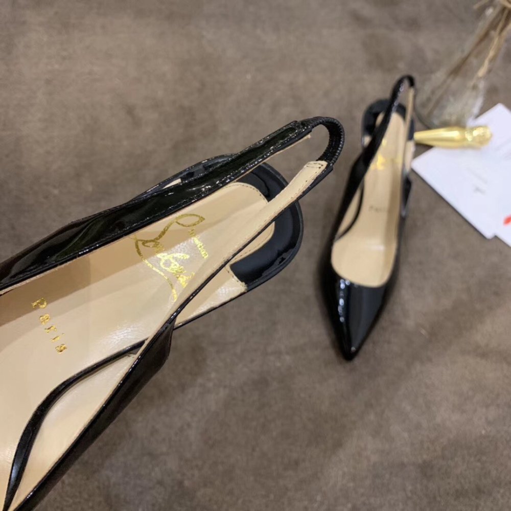Cheap Reps Christian Louboutin Black Patent Clare Sling 80mm Pumps