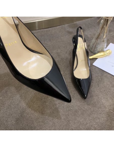 Cheap Reps Christian Louboutin Black Patent Clare Sling 80mm Pumps