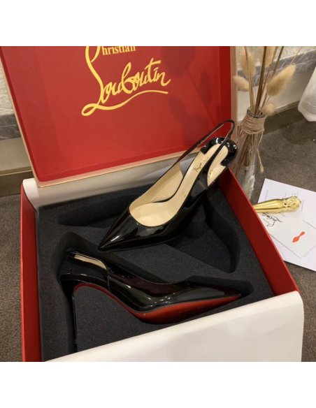 Cheap Reps Christian Louboutin Black Patent Clare Sling 80mm Pumps