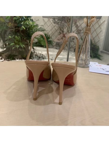 Cheap Reps Christian Louboutin Nude Patent Clare Sling 80mm Pumps