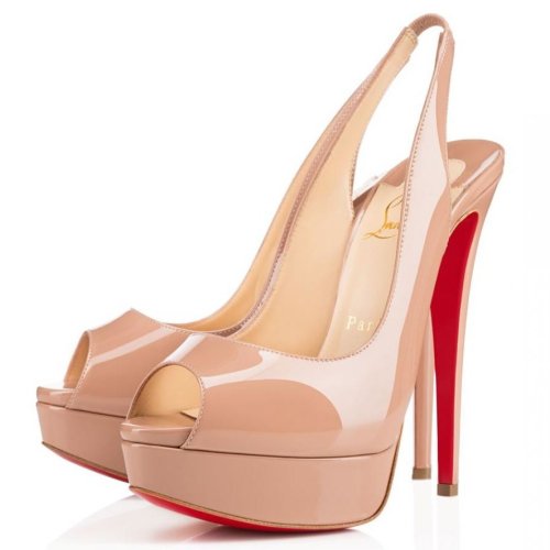 Cheap Reps Christian Louboutin Red Patent Lady Peep Sling Pumps 130mm