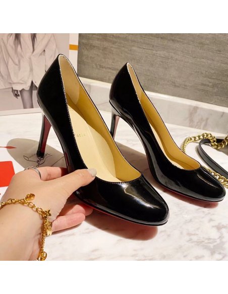 Cheap Reps Christian Louboutin Black Patent Fifille Pumps 85mm