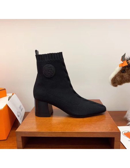 Cheap Reps Hermes Volver 60 Ankle Boot In Black Knit