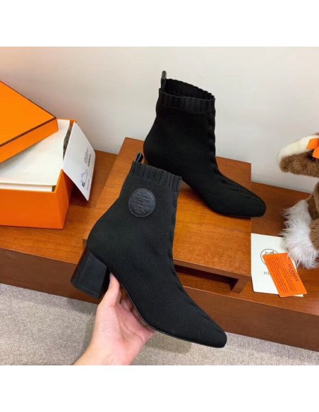 Cheap Reps Hermes Volver 60 Ankle Boot In Black Knit