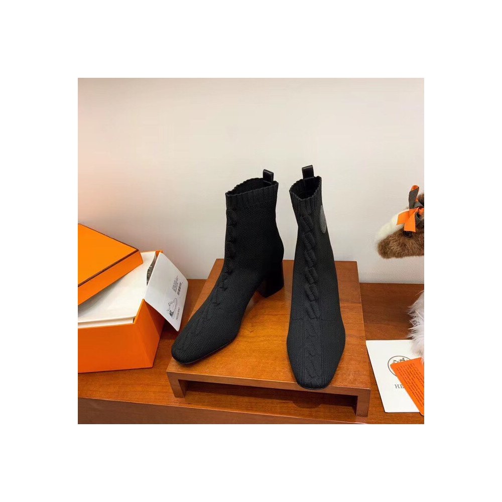 Cheap Reps Hermes Volver 60 Ankle Boot In Black Knit