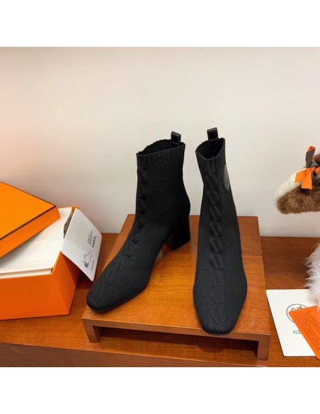 Cheap Reps Hermes Volver 60 Ankle Boot In Black Knit