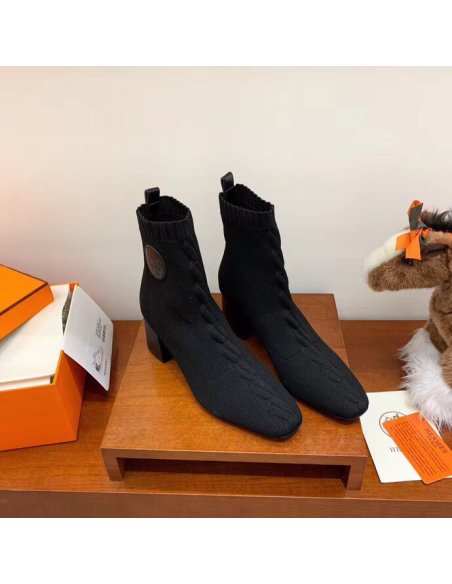 Cheap Reps Hermes Volver 60 Ankle Boot In Black Knit