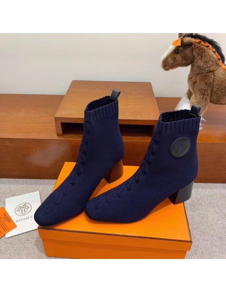 Cheap Reps Hermes Volver 60 Ankle Boot In Blue Knit