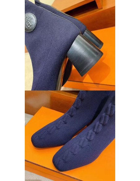 Cheap Reps Hermes Volver 60 Ankle Boot In Blue Knit
