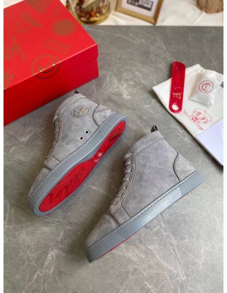 Cheap Reps Christian Louboutin Mens Louis Orlato Flat Sneakers In Grey Suede