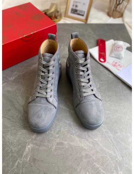 Cheap Reps Christian Louboutin Mens Louis Orlato Flat Sneakers In Grey Suede