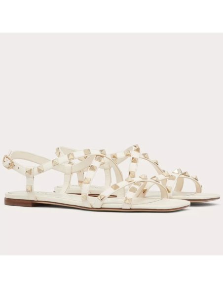 Cheap Reps Valentino Rockstud Flat Sandals with Straps in White Leather