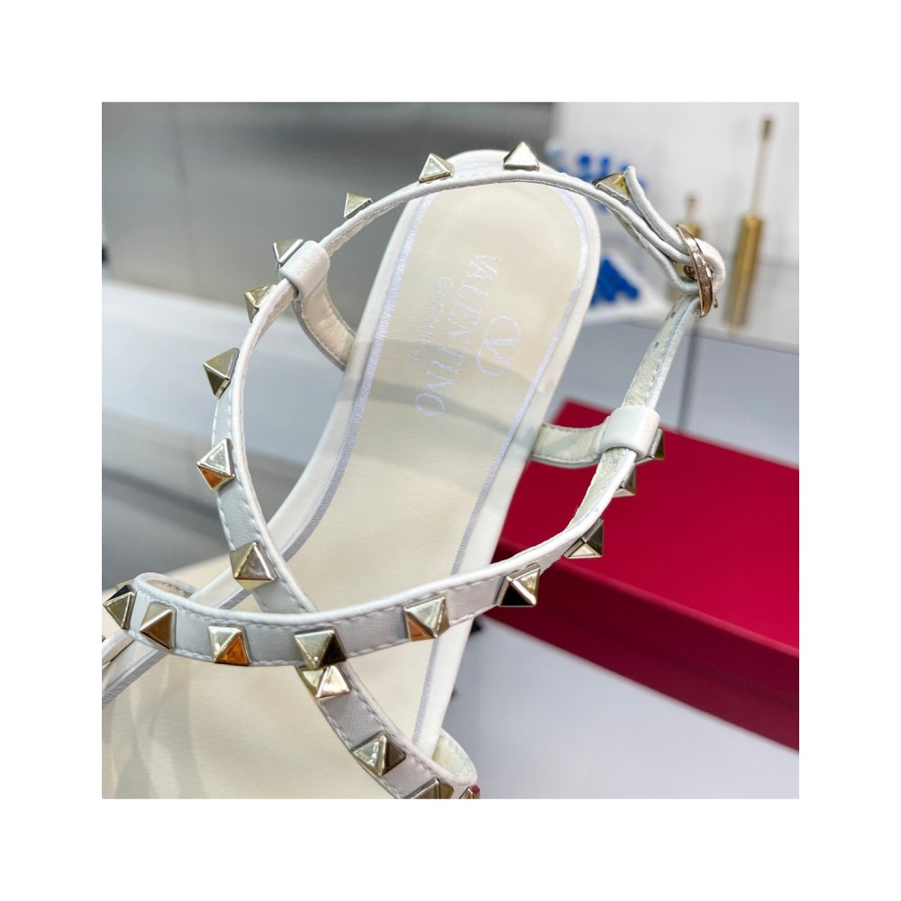 Cheap Reps Valentino Rockstud Flat Sandals with Straps in White Leather