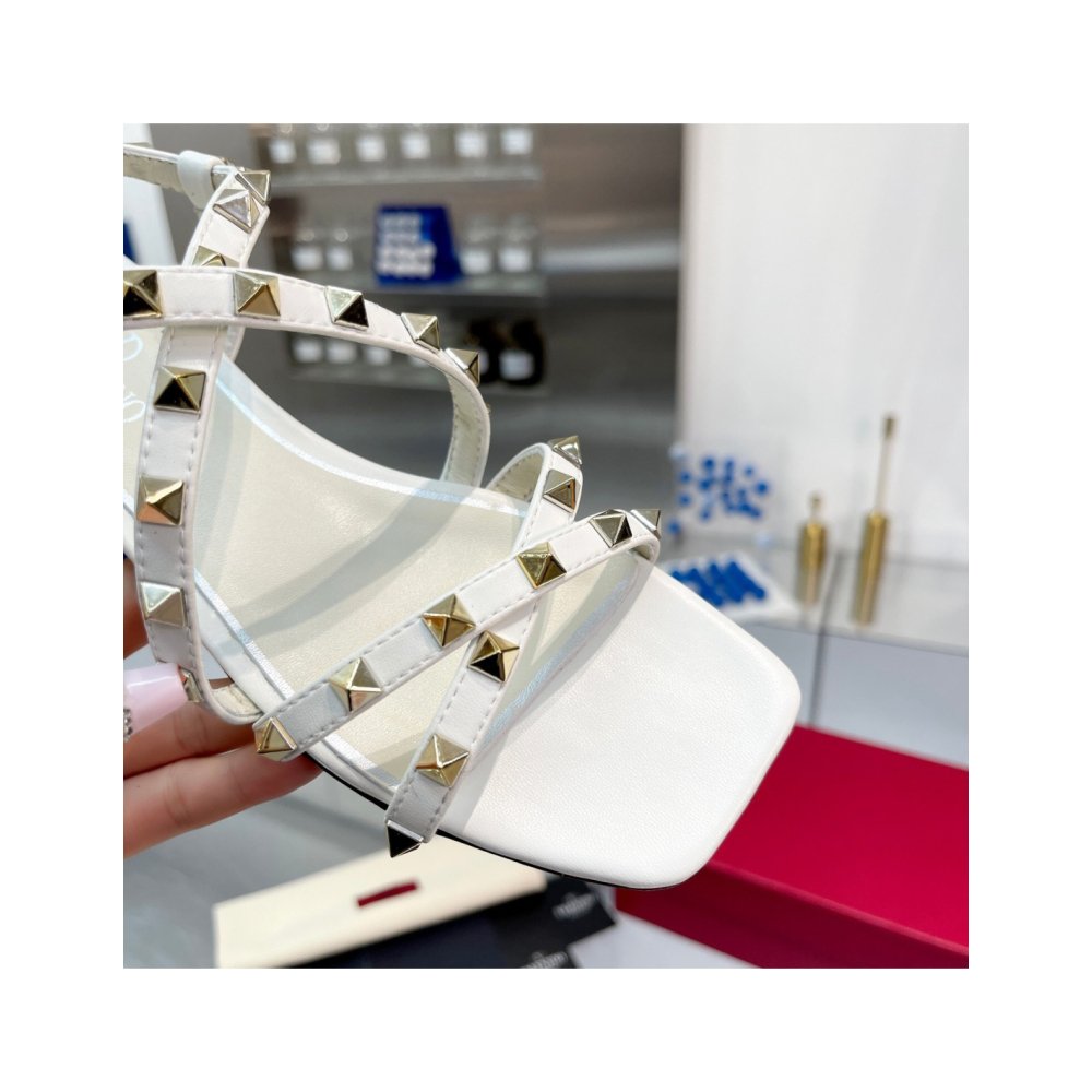 Cheap Reps Valentino Rockstud Flat Sandals with Straps in White Leather