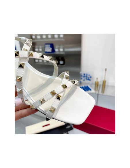 Cheap Reps Valentino Rockstud Flat Sandals with Straps in White Leather