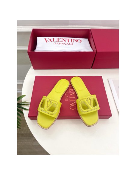 Cheap Reps Valentino VLogo Cut-out Slide Sandals in Yellow Leather