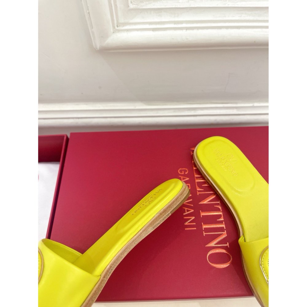 Cheap Reps Valentino VLogo Cut-out Slide Sandals in Yellow Leather