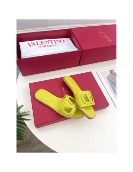 Cheap Reps Valentino VLogo Cut-out Slide Sandals in Yellow Leather