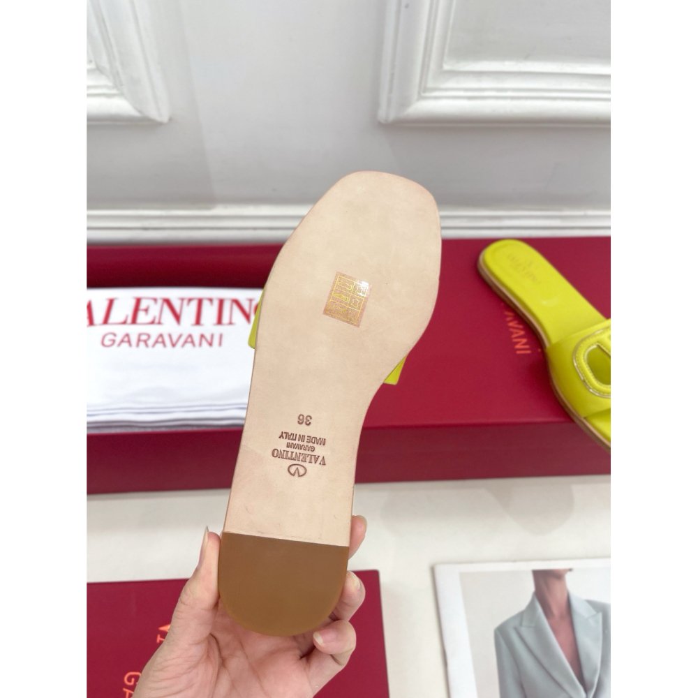 Cheap Reps Valentino VLogo Cut-out Slide Sandals in Yellow Leather