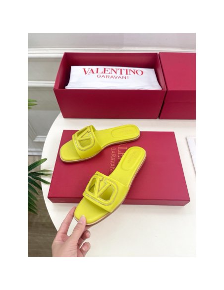 Cheap Reps Valentino VLogo Cut-out Slide Sandals in Yellow Leather