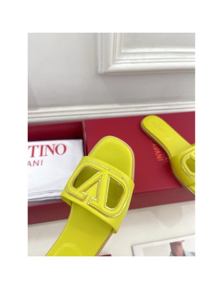 Cheap Reps Valentino VLogo Cut-out Slide Sandals in Yellow Leather