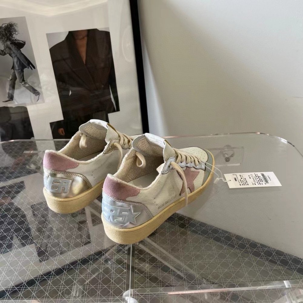 Cheap Reps Golden Goose Womens Ball Star Sneakers with Pink Star and Heel Tab
