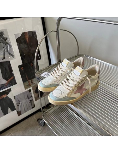 Cheap Reps Golden Goose Womens Ball Star Sneakers with Pink Star and Heel Tab