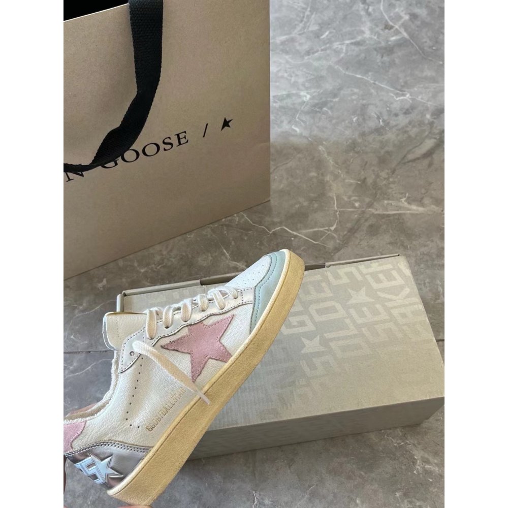 Cheap Reps Golden Goose Womens Ball Star Sneakers with Pink Star and Heel Tab