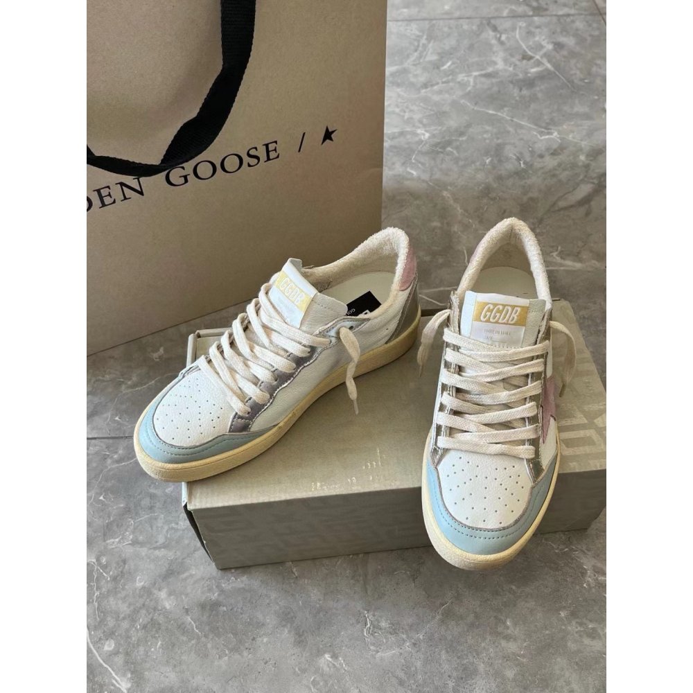 Cheap Reps Golden Goose Womens Ball Star Sneakers with Pink Star and Heel Tab