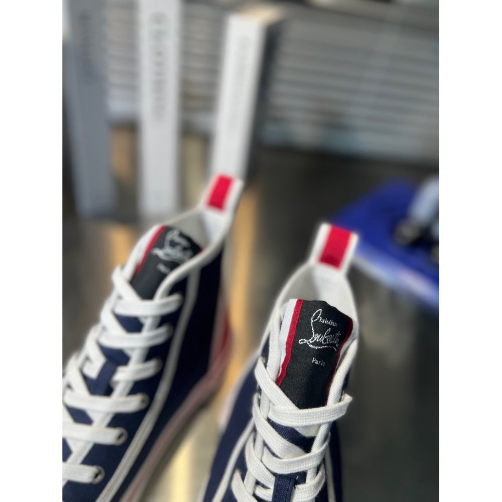 Cheap Reps Christian Louboutin Womens Pedro Sneakers In Navy Fabric