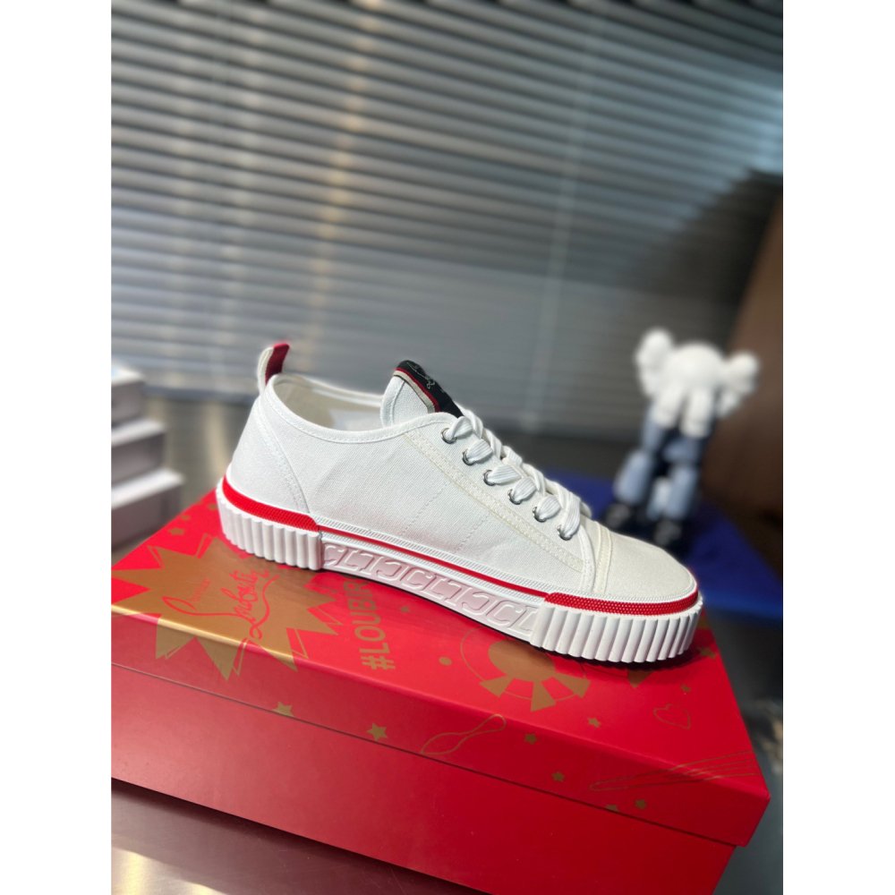 Cheap Reps Christian Louboutin Womens Pedro Junior Sneakers In White Fabric