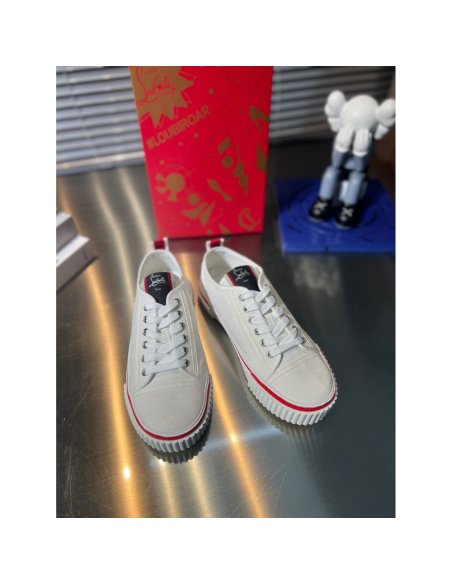 Cheap Reps Christian Louboutin Womens Pedro Junior Sneakers In White Fabric
