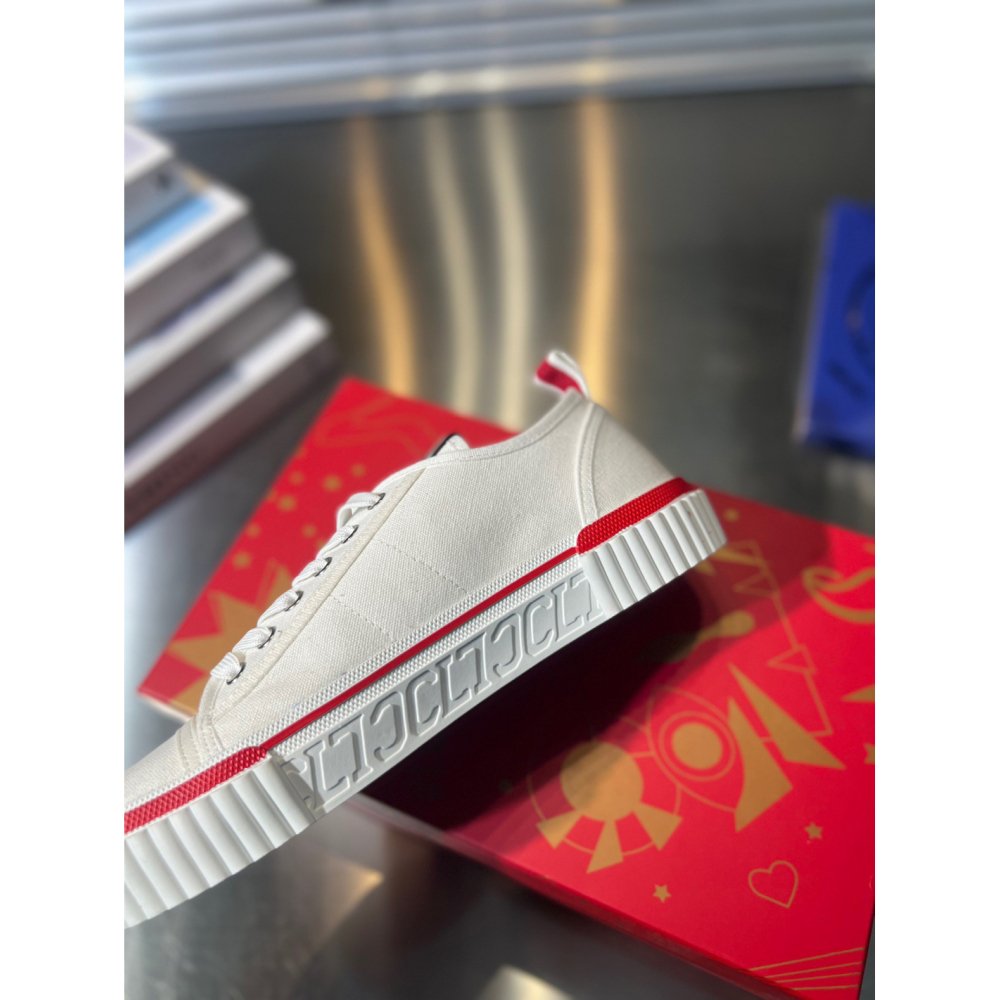 Cheap Reps Christian Louboutin Womens Pedro Junior Sneakers In White Fabric