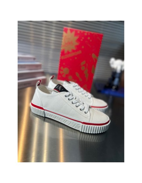 Cheap Reps Christian Louboutin Womens Pedro Junior Sneakers In White Fabric