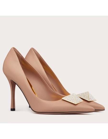 Cheap Reps Valentino One Stud Pumps 100mm in Cannelle Nappa Leather with Crystal