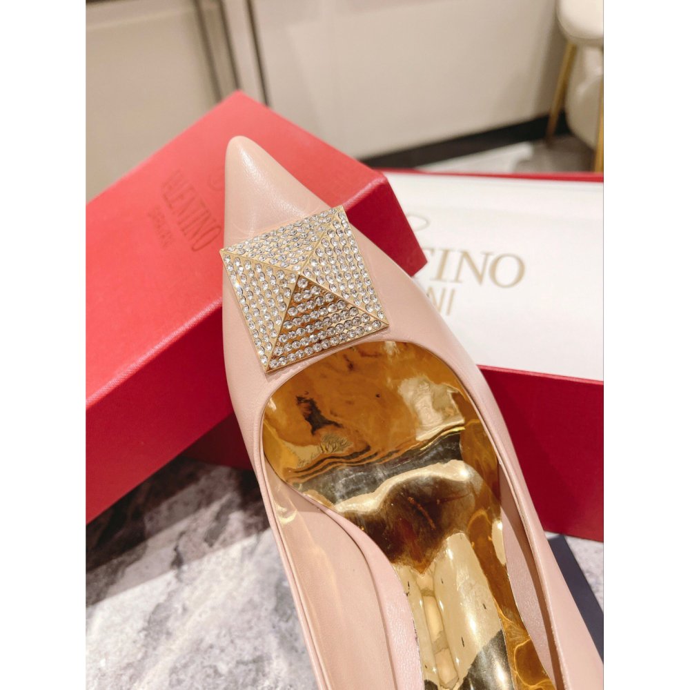 Cheap Reps Valentino One Stud Pumps 100mm in Cannelle Nappa Leather with Crystal