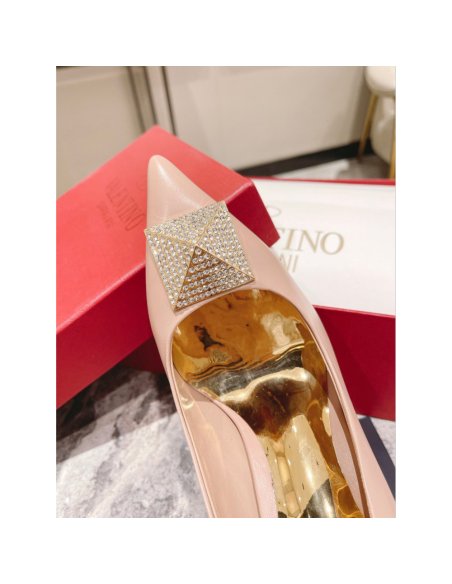 Cheap Reps Valentino One Stud Pumps 100mm in Cannelle Nappa Leather with Crystal